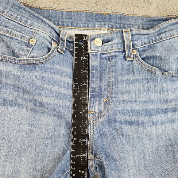 Women's Blue Jean Denim Shorts Size 30 Mid Rise Flat Front Whiskered 5" Inseam - Picture 9 of 13